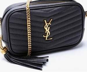 Saint Laurent Grain De Poudre Matelasse Monogram Mini Lou Camera Bag Black